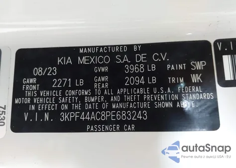 2023 Kia Forte Gt из США, поврежденный, VIN 3KPF44AC8PE683243